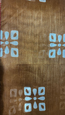 SV BRIDAL Printed Chettinadu Cotton Linen Saree(Brown, Red)