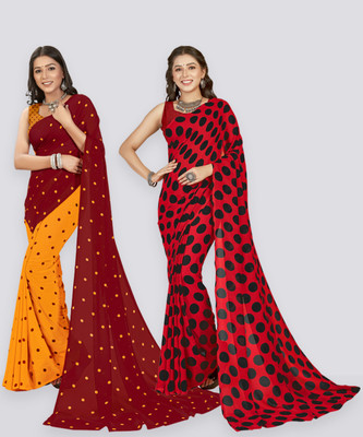 Anand Sarees Self Design Daily Wear Georgette Saree(Pack of 2, Multicolor, Red, Yellow)
