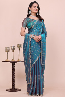 K 5 FASHION Embellished Bollywood Jimmy choo Saree(Light Blue)