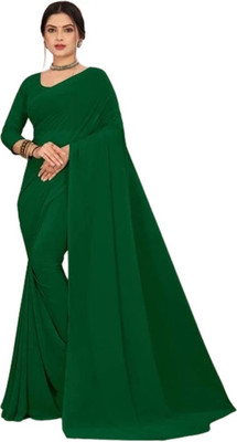 VTU ENTERPRISE Solid/Plain Daily Wear Georgette Saree(Green)