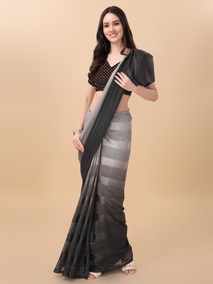 VILLAGIUS Striped Bollywood Satin Saree(Grey)