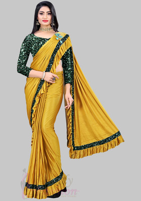3Buddy Fashion Solid/Plain Bollywood Lycra Blend Saree(Mustard)