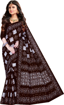 ARTFULTHREADS Printed, Graphic Print Sambalpuri Pure Cotton Saree(Brown)