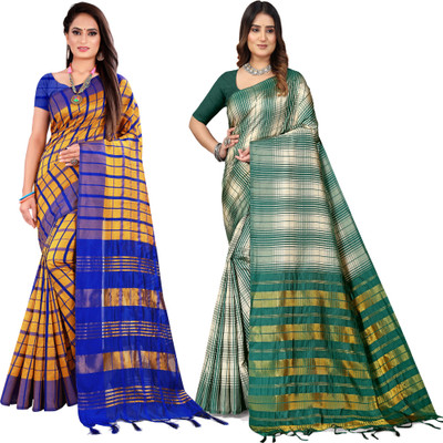 MENFLUENT Checkered Daily Wear Cotton Blend Saree(Multicolor)