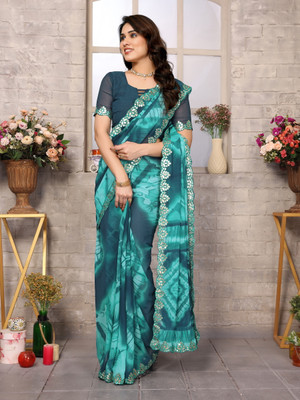 Moda Rapido Printed Bollywood Georgette Saree(Light Blue, Dark Blue)