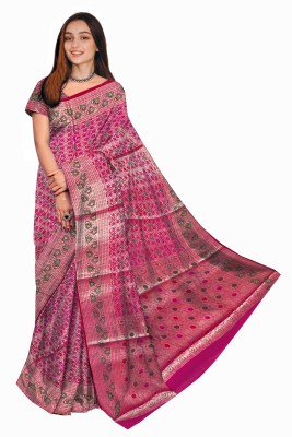 Everest Traders Woven Handloom Satin Saree(Pink)