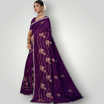 HouseOfCommon Embroidered Bollywood Georgette Saree(Purple)