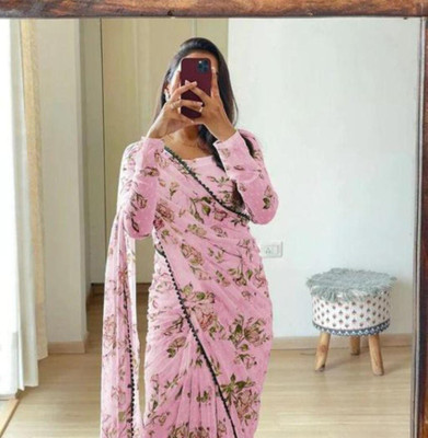 RK Creation Printed Bollywood Georgette Saree(Pink)