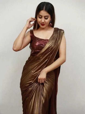 fiorrifab Solid/Plain Bollywood Lycra Blend Saree(Gold)