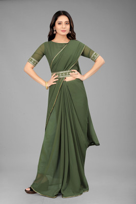 SHREE FASHIONFAB Solid/Plain Bollywood Georgette Saree(Green)