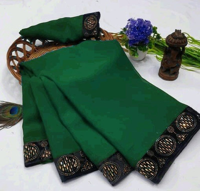 pari creation Solid/Plain Bollywood Georgette Saree(Green)