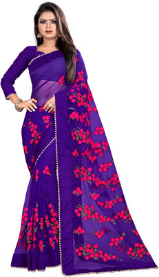JSItaliya Embroidered Bollywood Net Saree(Purple)