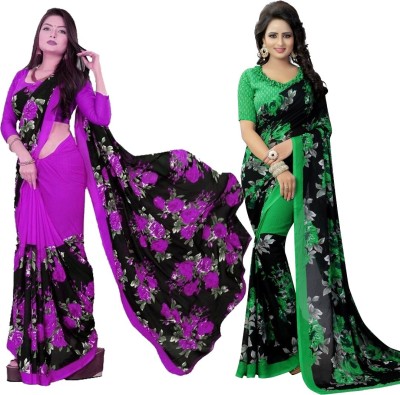 YASHIKA Printed Daily Wear Georgette Saree(Pack of 2, Green)