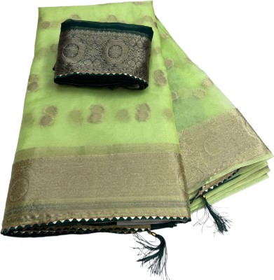 Stylish Sarees Woven, Self Design Bollywood Organza, Silk Blend Saree(Light Green)