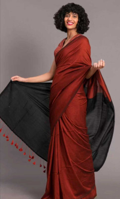 GOURISAREE Woven Tant Cotton Blend Saree(Red)