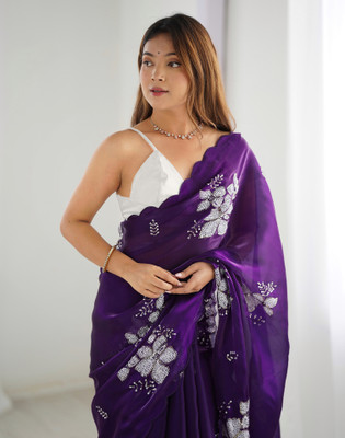 Satrani Embellished, Embroidered Bollywood Jimmy choo, Chiffon Saree(Purple)