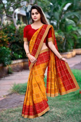 DHARMRAJ ENTERPRISE Printed Bandhani Art Silk Saree(Yellow)