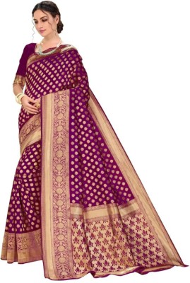 AVDOM Woven Kanjivaram Silk Blend Saree(Purple)