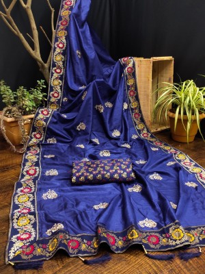 FLAMEKYZER Embroidered, Woven Bollywood Jacquard, Silk Blend Saree(Blue)