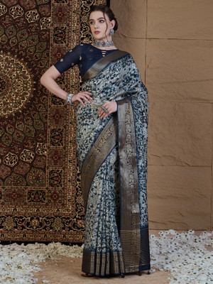 Tasrika Printed Chinnalapattu Viscose Rayon Saree(White)