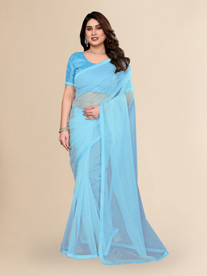 Moda Rapido Self Design, Embellished Bollywood Net Saree(Light Blue)