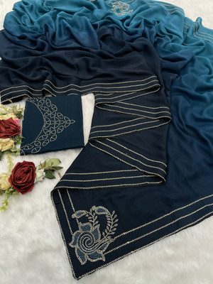 Ethina Fashion Embroidered, Embellished Bollywood Georgette Saree(Dark Blue)