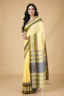 Oishani Saree Ghor Self Design Handloom Cotton Blend Saree(Yellow)