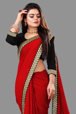 Om Sai Creation Solid/Plain Daily Wear Georgette Saree(Red)