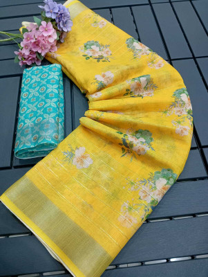 Gajal Self Design Bollywood Linen, Cotton Linen Saree(Yellow)