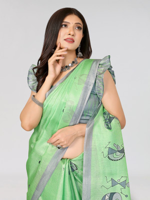 ANIRAV Printed Mysore Art Silk Saree(Green)