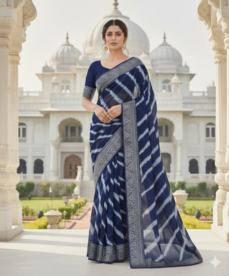 Saadhvi Printed, Woven Bollywood Georgette Saree(Dark Blue)