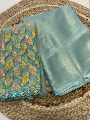DG's Attire Solid/Plain, Embroidered Bollywood Chiffon Saree(Blue)