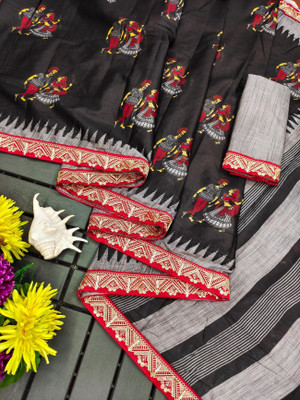 Divastri Printed Daily Wear Cotton Blend Saree(Black)