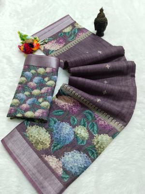 HouseOfCommon Printed Bollywood Linen, Cotton Linen Saree(Multicolor)