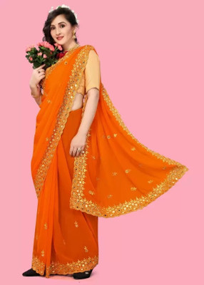 VKARAN Embellished Bollywood Georgette Saree(Orange)