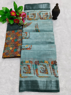 HangerStories Woven Kanjivaram Linen, Cotton Linen Saree(Multicolor)