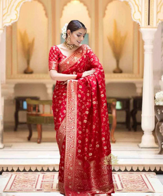Achintyah Printed Kanjivaram Jacquard Saree(Red)