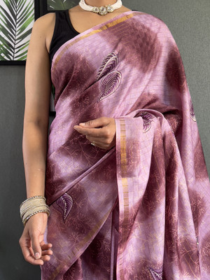 SUDIPTA Checkered, Floral Print Bollywood Cotton Blend Saree(Pink)
