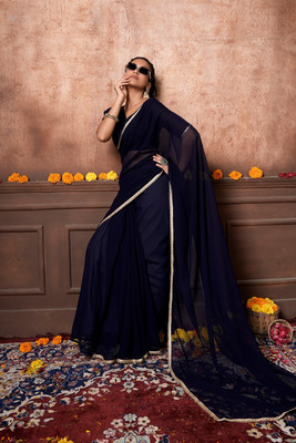 FABMORA Embellished Bollywood Georgette Saree(Blue)