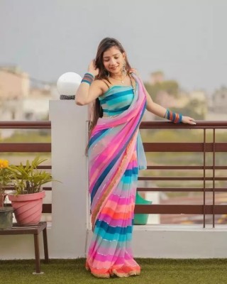 ZENBLAZE Printed, Digital Print, Striped, Self Design, Embroidered Bollywood Georgette Saree(Multicolor)