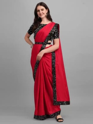 Hertrendz Self Design Bollywood Chiffon Saree(Red)