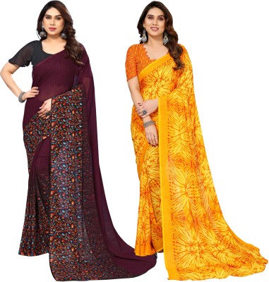 Anand Sarees Printed Bollywood Georgette Saree(Pack of 2, Maroon, Yellow)