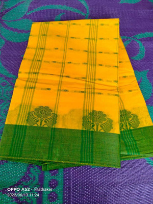 p fashion Self Design Tant Pure Cotton Saree(Yellow)
