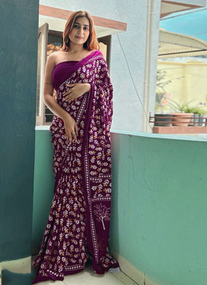 JASU CREATION Printed Gadwal Pure Cotton Saree(Purple)