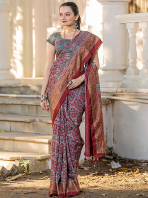 Tasrika Printed Chinnalapattu Viscose Rayon Saree(Brown)