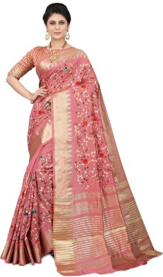 SERONA FABRICS Printed, Embroidered Bollywood Cotton Silk Saree(Pink)