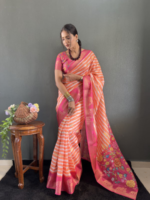 A To Z Cart Printed Banarasi Pure Silk Saree(Orange)