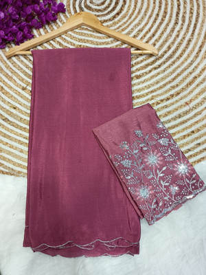 Being Stylo Solid/Plain, Embroidered Bollywood Georgette Saree(Pink)