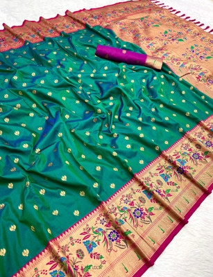 Pandadi Saree Woven Paithani Cotton Silk Saree(Green)