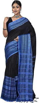 ANAMIKA Store Striped Handloom Cotton Blend Saree(Black)